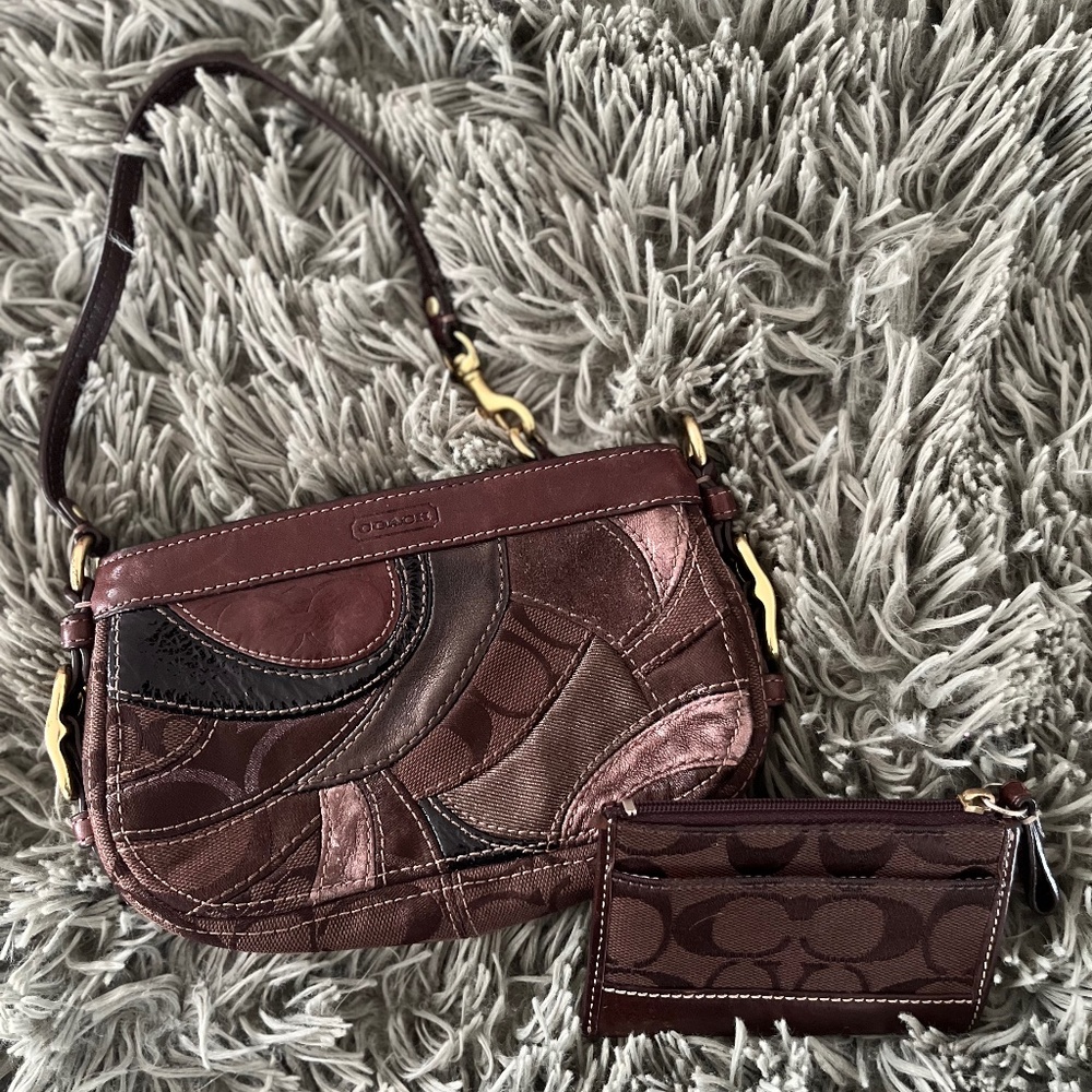 Coach vintage patchwork wristlet and small wallet.